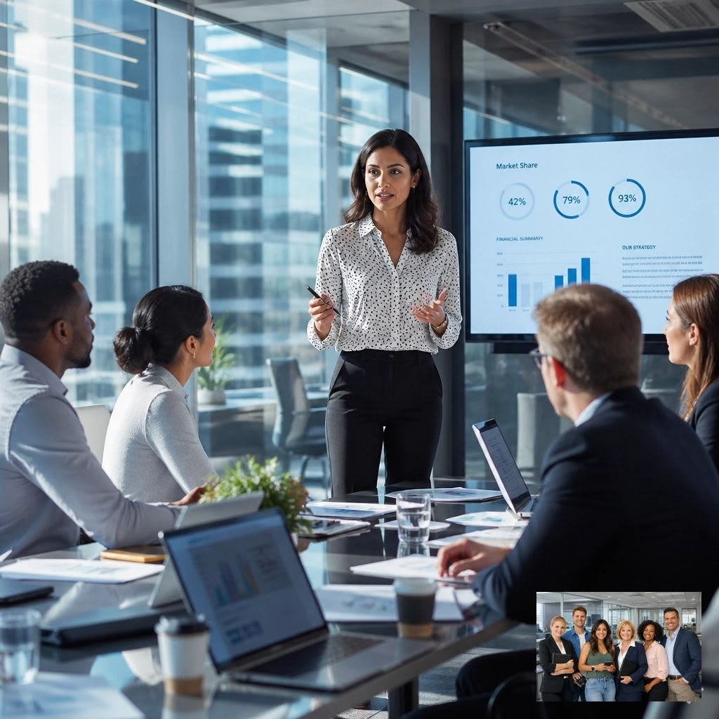 Professional presenting career strategy to a team in a boardroom