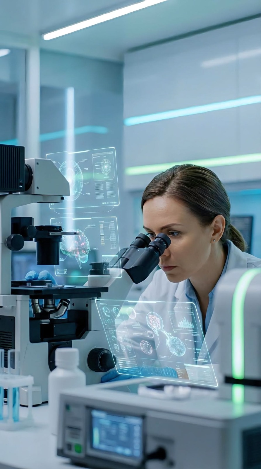 Researcher using a laptop in a laboratory